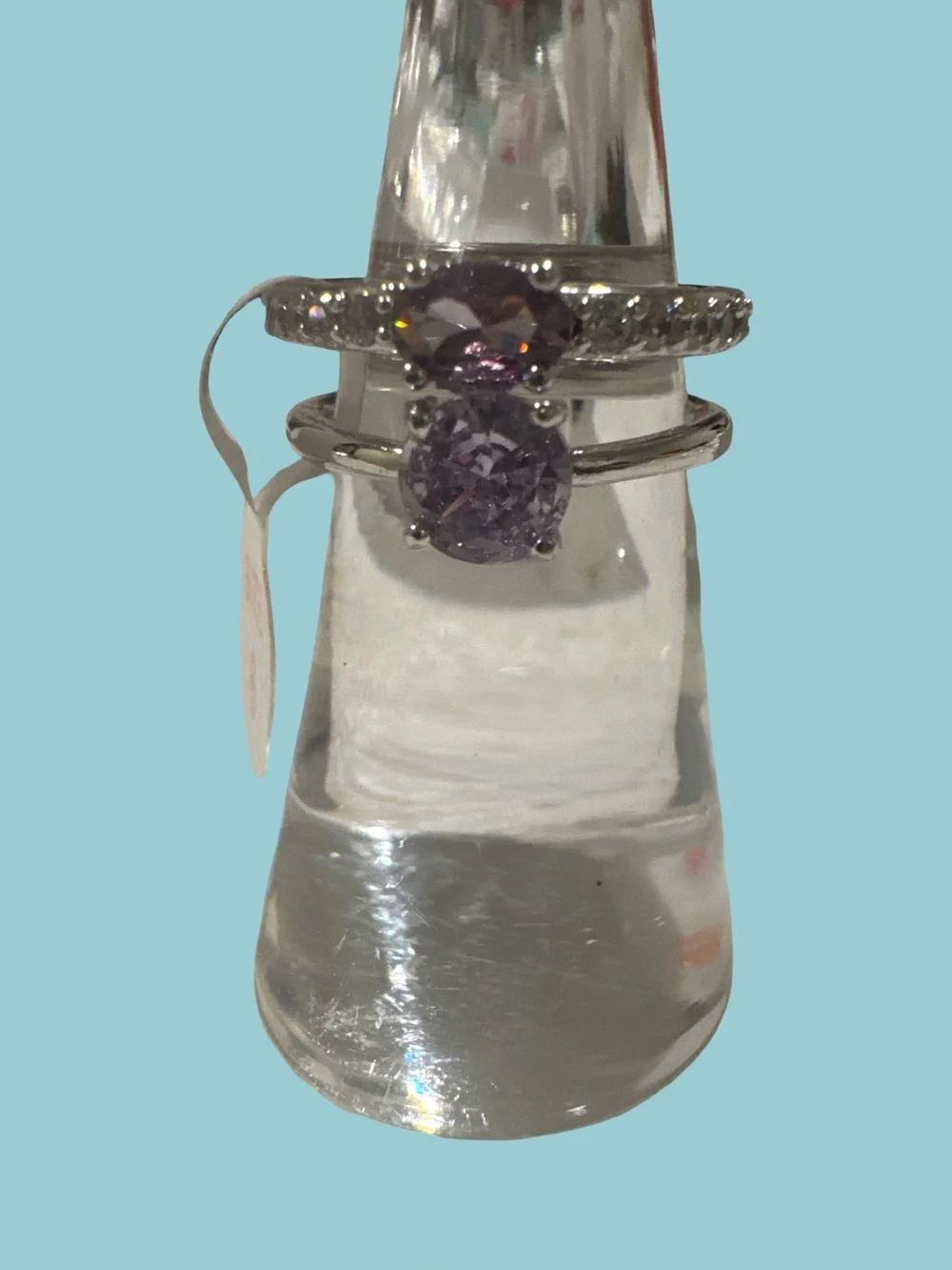 Lavender Gemstone Stackable Ring Set - Silver Tone